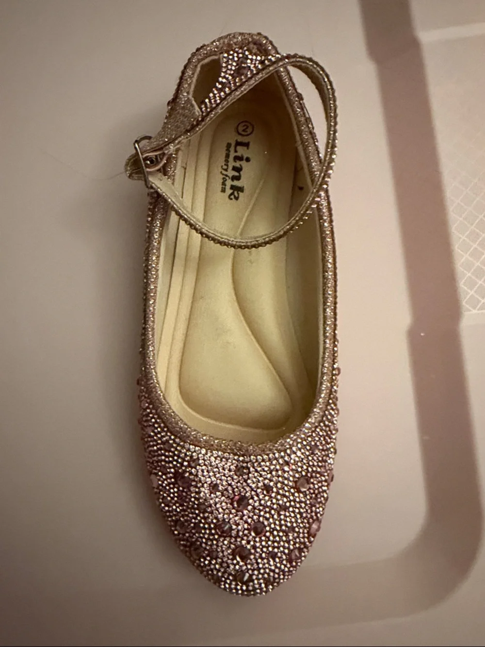 Link Girls' Pink Glitter Rhinestone Mary Jane Flats